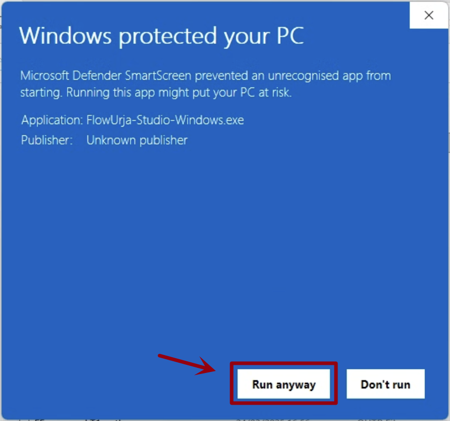 SmartScreen — click Run anyway
